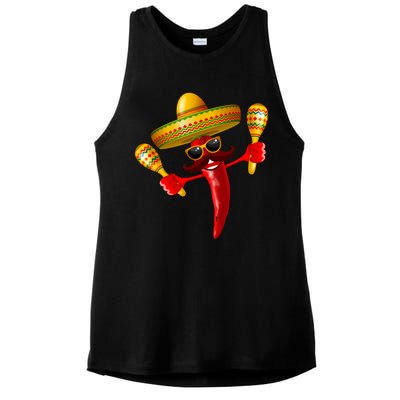 Cinco De Mayo Chili Pepper Dancing Moustache Mexican Ladies PosiCharge Tri-Blend Wicking Tank