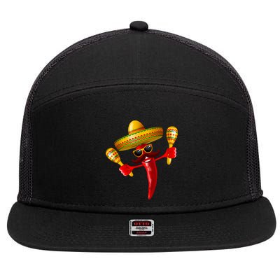 Cinco De Mayo Chili Pepper Dancing Moustache Mexican 7 Panel Mesh Trucker Snapback Hat