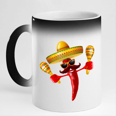 Cinco De Mayo Chili Pepper Dancing Moustache Mexican 11oz Black Color Changing Mug