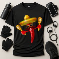 Cinco De Mayo Chili Pepper Dancing Moustache Mexican Cooling Performance Crew T-Shirt