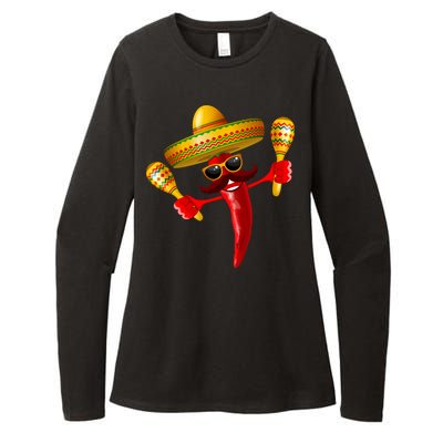 Cinco De Mayo Chili Pepper Dancing Moustache Mexican Womens CVC Long Sleeve Shirt