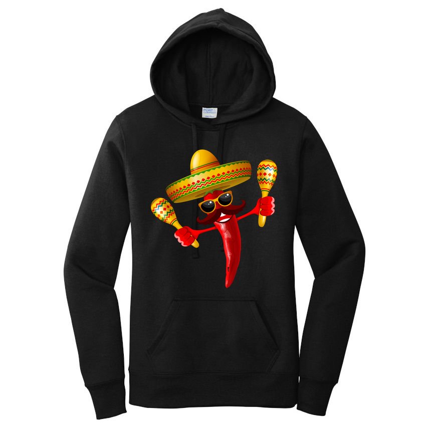 Cinco De Mayo Chili Pepper Dancing Moustache Mexican Women's Pullover Hoodie
