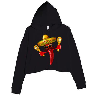 Cinco De Mayo Chili Pepper Dancing Moustache Mexican Crop Fleece Hoodie