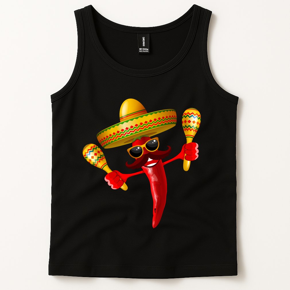 Cinco De Mayo Chili Pepper Dancing Moustache Mexican Tank Top