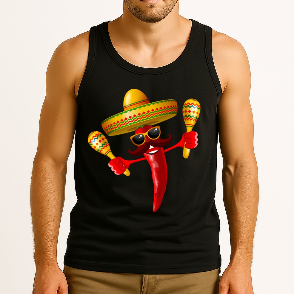 Cinco De Mayo Chili Pepper Dancing Moustache Mexican Tank Top