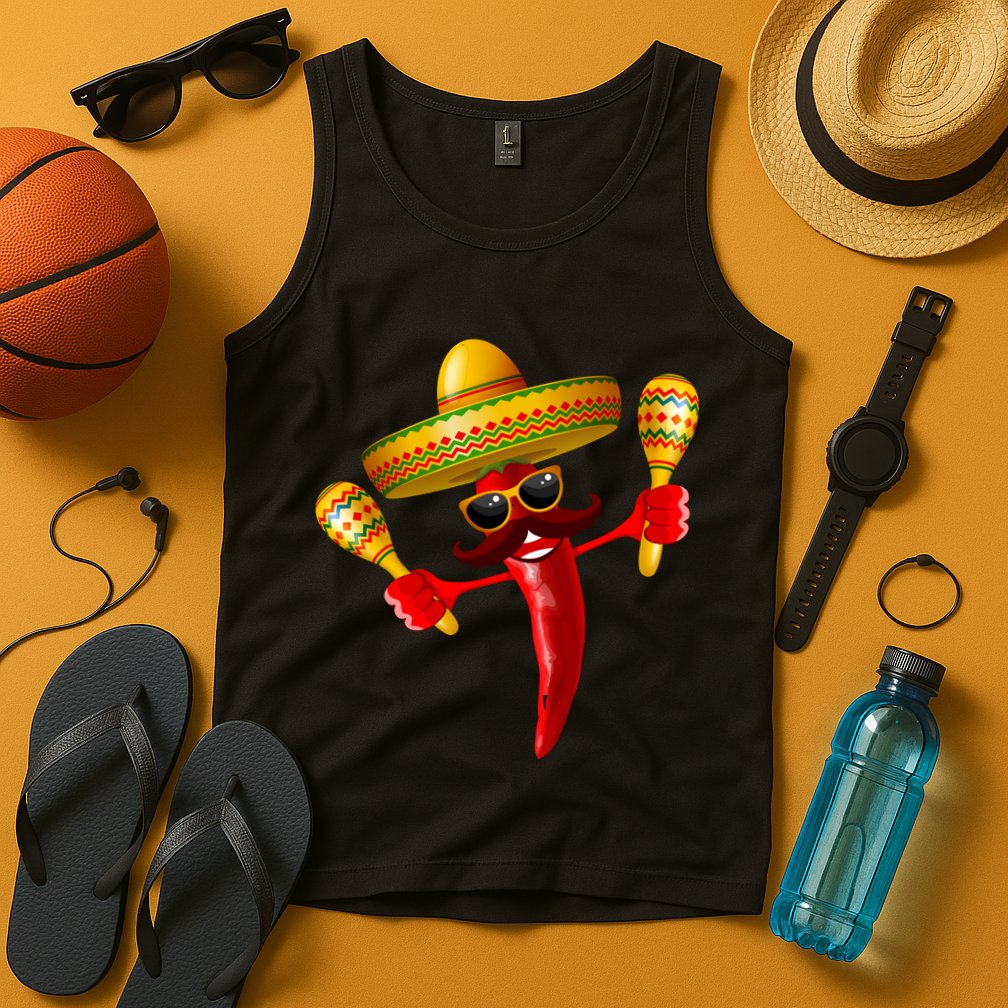 Cinco De Mayo Chili Pepper Dancing Moustache Mexican Tank Top