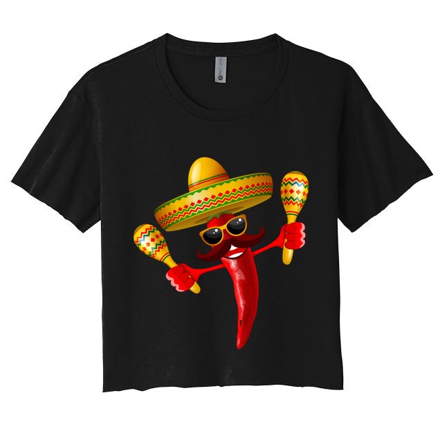 Cinco De Mayo Chili Pepper Dancing Moustache Mexican Crop Top