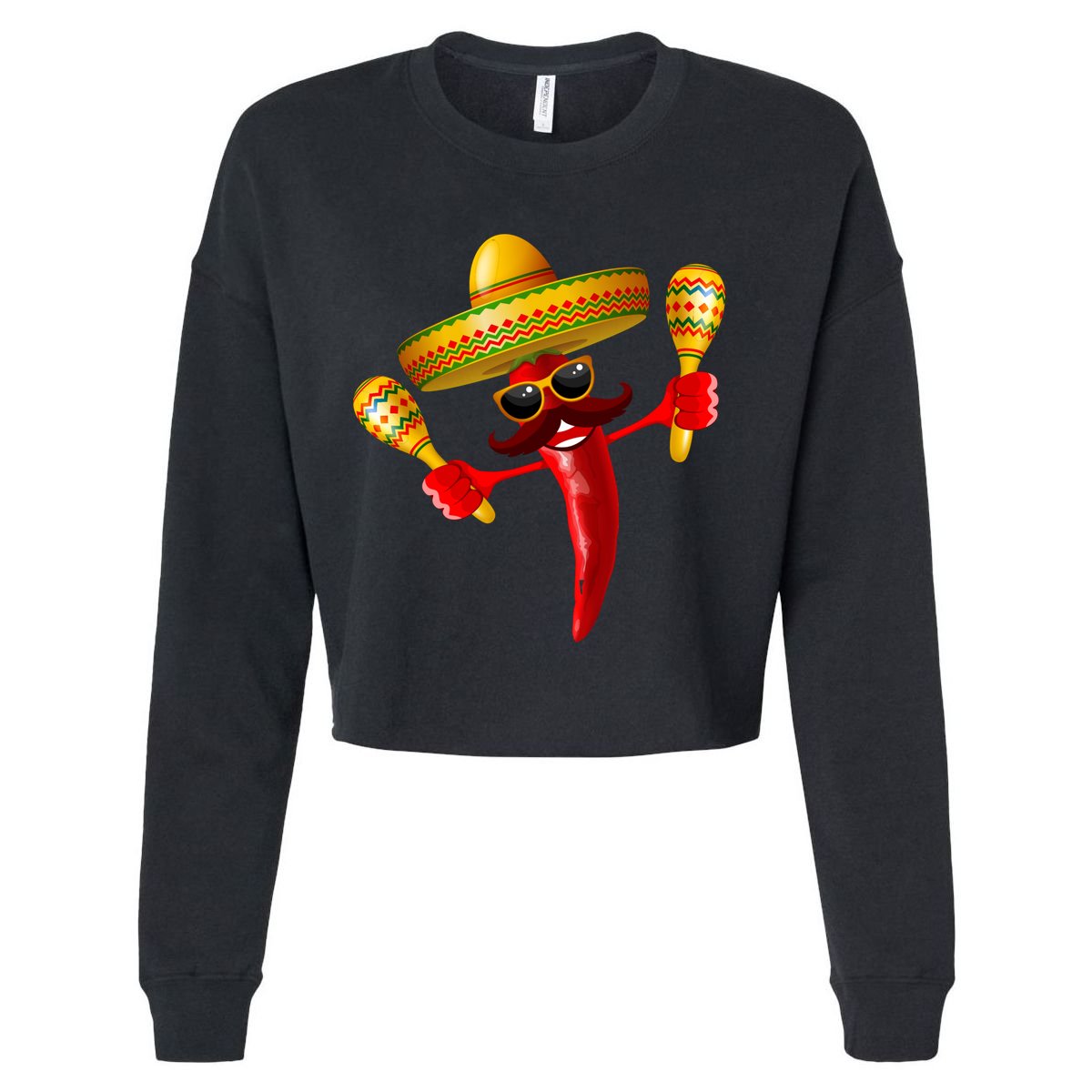 Cinco De Mayo Chili Pepper Dancing Moustache Mexican Cropped Pullover Crew