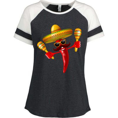 Cinco De Mayo Chili Pepper Dancing Moustache Mexican Enza Ladies Jersey Colorblock Tee