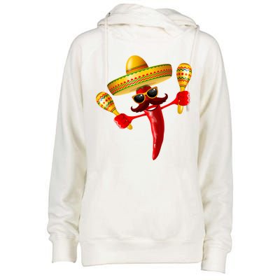 Cinco De Mayo Chili Pepper Dancing Moustache Mexican Womens Funnel Neck Pullover Hood