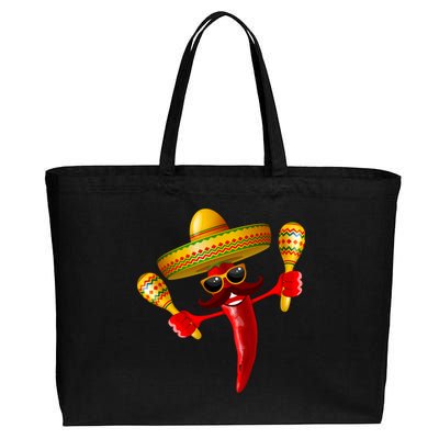 Cinco De Mayo Chili Pepper Dancing Moustache Mexican Cotton Canvas Jumbo Tote