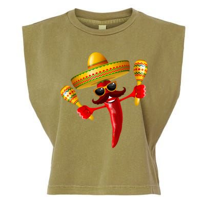 Cinco De Mayo Chili Pepper Dancing Moustache Mexican Garment-Dyed Women's Muscle Tee