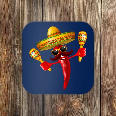 Cinco De Mayo Chili Pepper Dancing Moustache Mexican Coaster