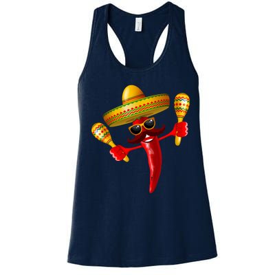 Cinco De Mayo Chili Pepper Dancing Moustache Mexican Women's Racerback Tank