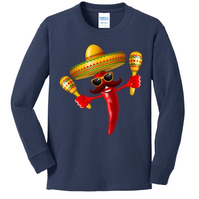 Cinco De Mayo Chili Pepper Dancing Moustache Mexican Kids Long Sleeve Shirt