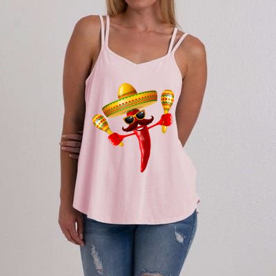 Cinco De Mayo Chili Pepper Dancing Moustache Mexican Women's Strappy Tank