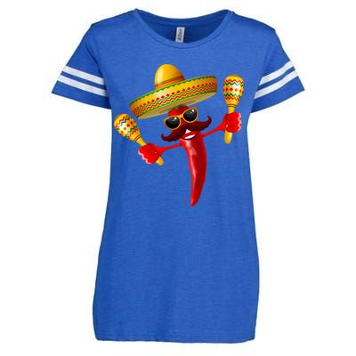 Cinco De Mayo Chili Pepper Dancing Moustache Mexican Enza Ladies Jersey Football T-Shirt