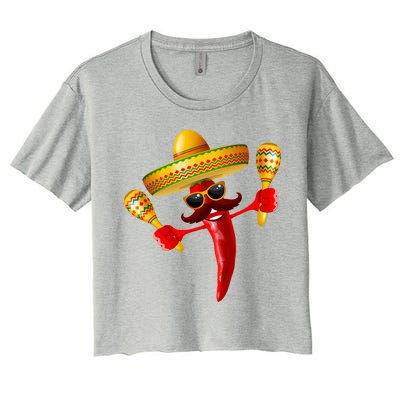 Cinco De Mayo Chili Pepper Dancing Moustache Mexican Women's Crop Top Tee