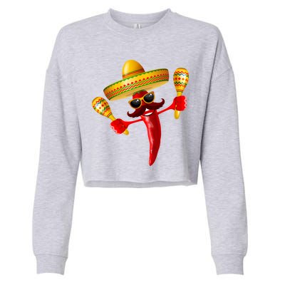 Cinco De Mayo Chili Pepper Dancing Moustache Mexican Cropped Pullover Crew