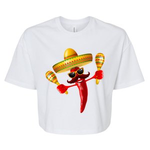 Cinco De Mayo Chili Pepper Dancing Moustache Mexican Bella+Canvas Jersey Crop Tee