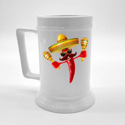 Cinco De Mayo Chili Pepper Dancing Moustache Mexican Beer Stein