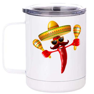 Cinco De Mayo Chili Pepper Dancing Moustache Mexican 12 oz Stainless Steel Tumbler Cup