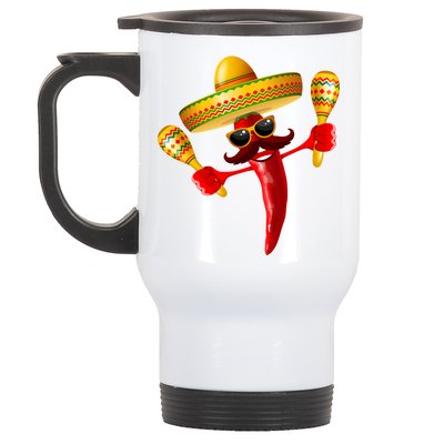 Cinco De Mayo Chili Pepper Dancing Moustache Mexican Stainless Steel Travel Mug