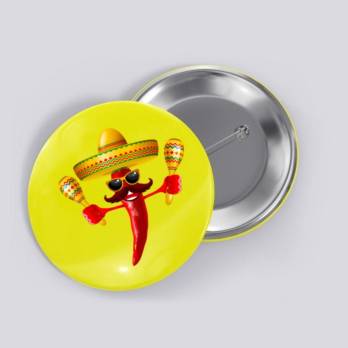 Cinco De Mayo Chili Pepper Dancing Moustache Mexican Button