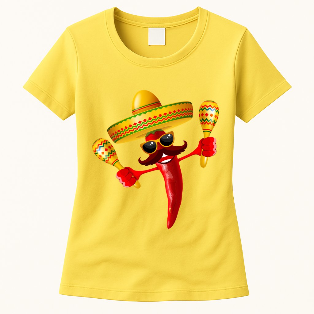 Cinco De Mayo Chili Pepper Dancing Moustache Mexican Womens T-Shirt