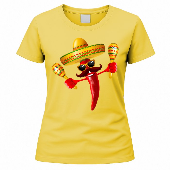 Cinco De Mayo Chili Pepper Dancing Moustache Mexican Women's T-Shirt