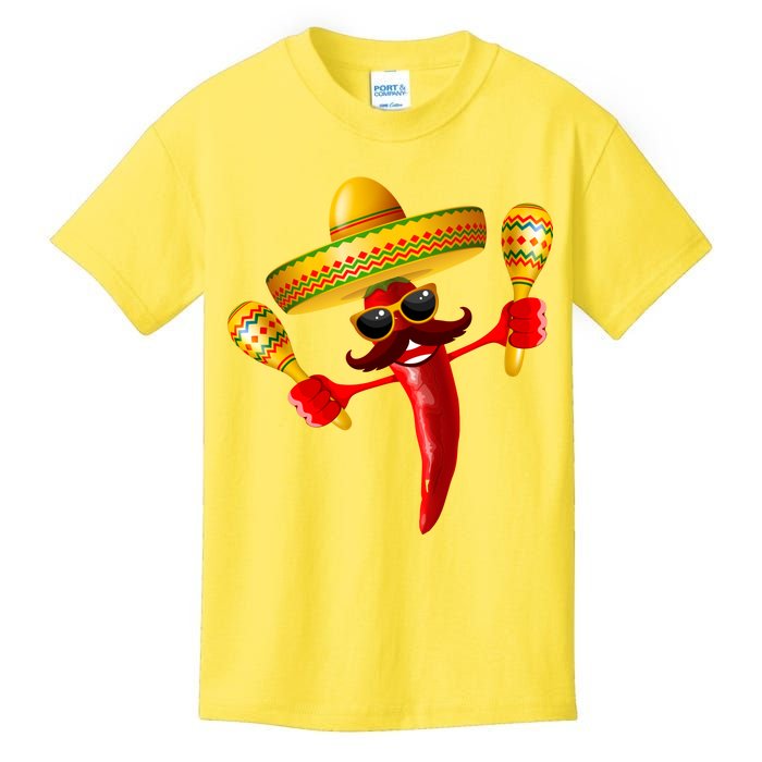 Cinco De Mayo Chili Pepper Dancing Moustache Mexican Kids T-Shirt