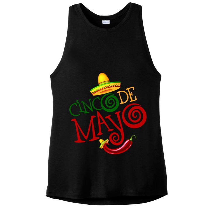Cinco De Mayo Day of the Dead Sombrero Chili Pepper Ladies PosiCharge Tri-Blend Wicking Tank