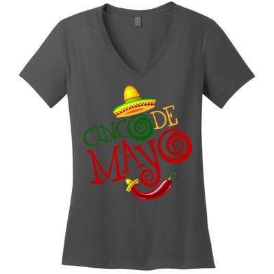 Cinco De Mayo Day of the Dead Sombrero Chili Pepper Women's V-Neck T-Shirt