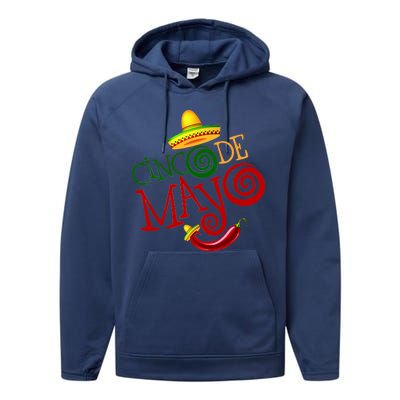 Cinco De Mayo Day of the Dead Sombrero Chili Pepper Performance Fleece Hoodie