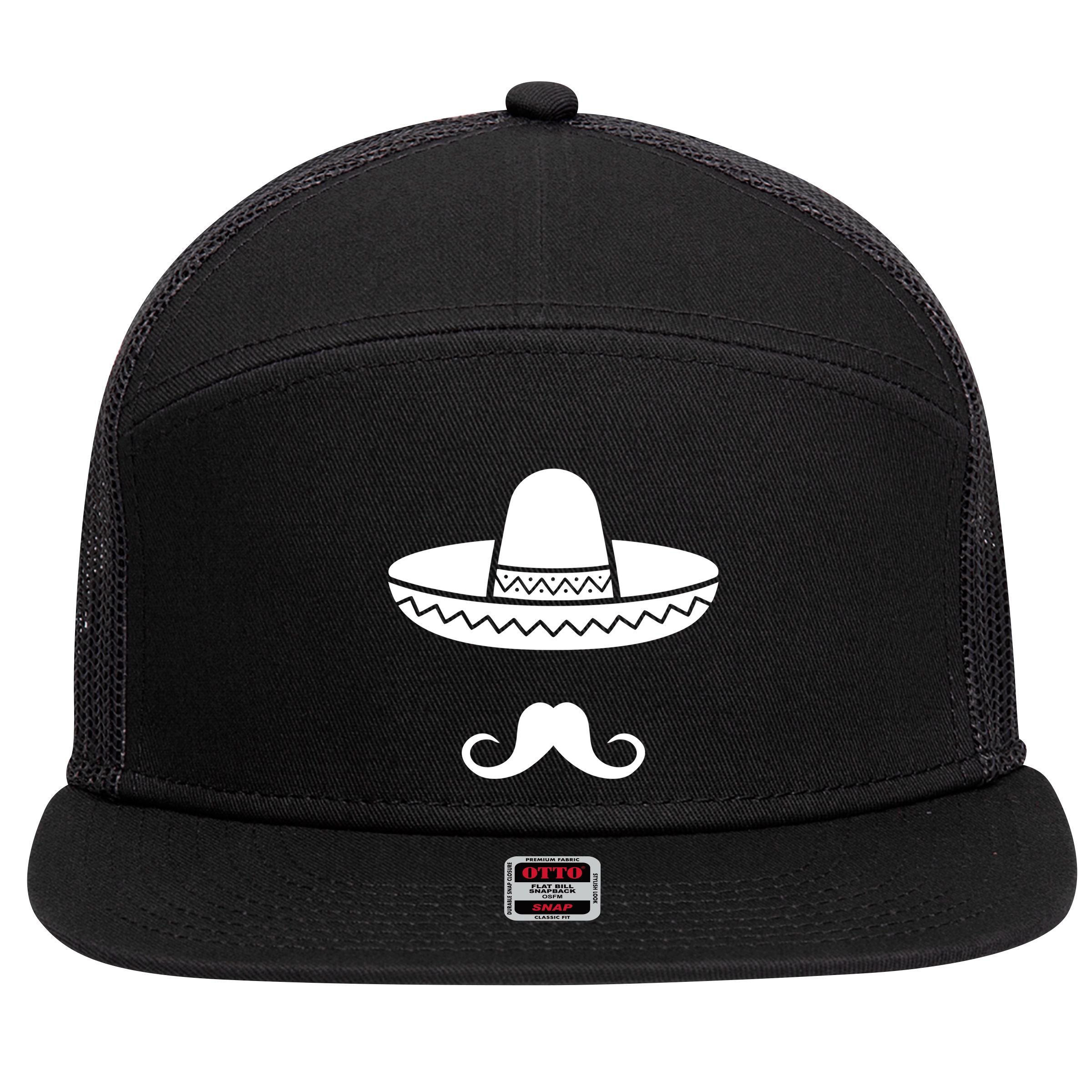 Cinco De Mayo Mexican Sombrero Moustache 7 Panel Mesh Trucker Snapback Hat