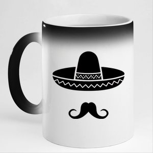 Cinco De Mayo Mexican Sombrero Moustache 11oz Black Color Changing Mug