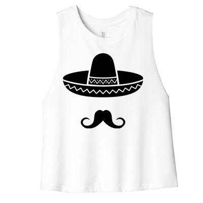 Cinco De Mayo Mexican Sombrero Moustache Women's Racerback Cropped Tank