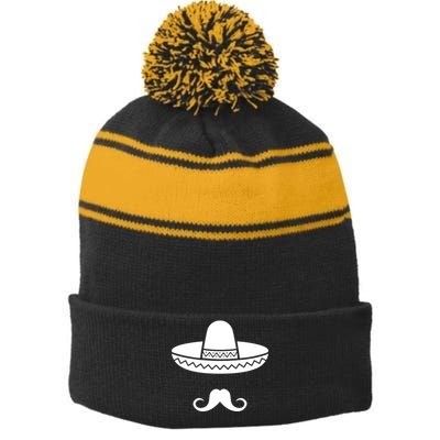 Cinco De Mayo Mexican Sombrero Moustache1 Stripe Pom Pom Beanie