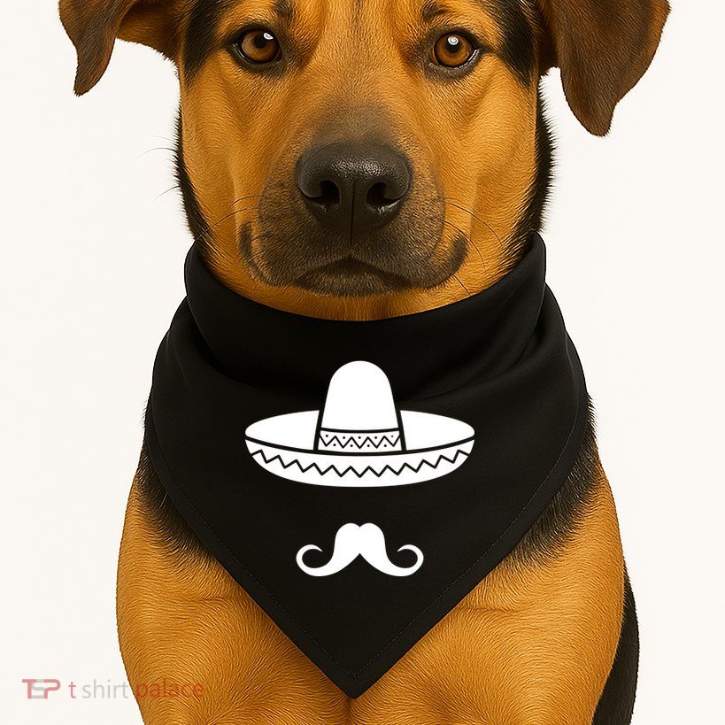 Cinco De Mayo Mexican Sombrero Moustache1 USA-Made Doggie Bandana