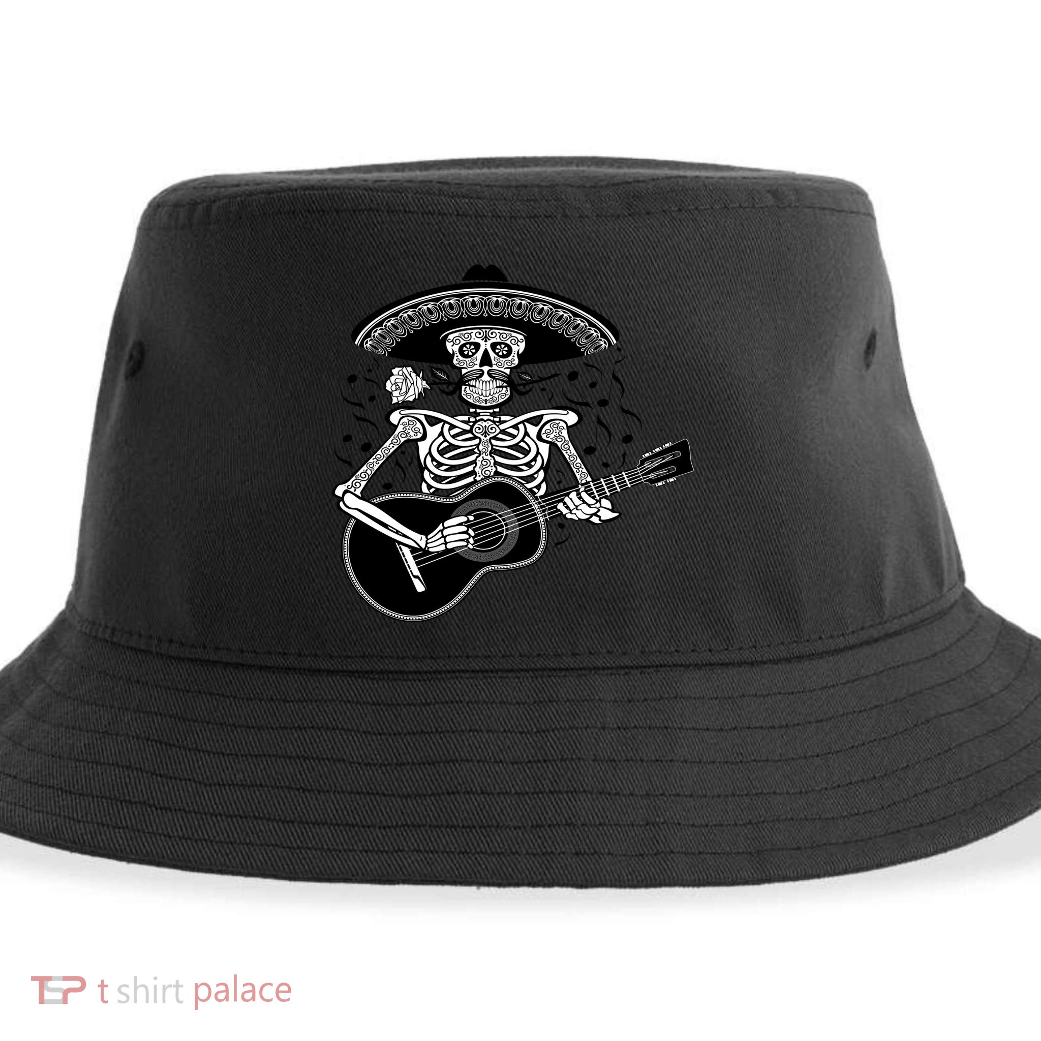 Cinco De Mayo Skeleton Playing the Guitar Sustainable Bucket Hat