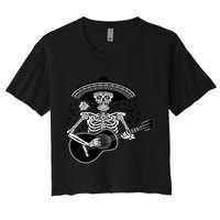 Cinco De Mayo Skeleton Playing the Guitar Women's Crop Top Tee