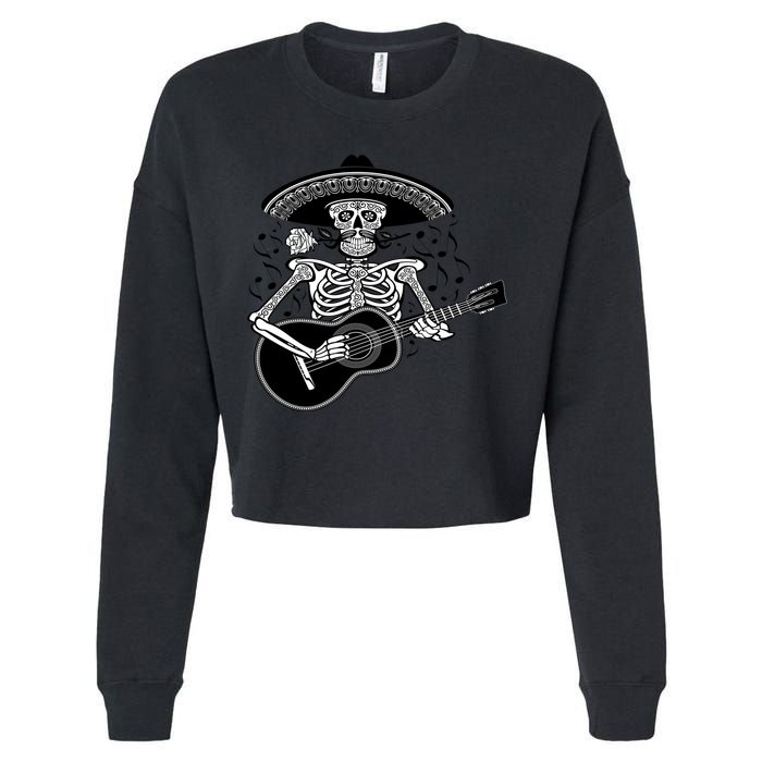 Cinco De Mayo Skeleton Playing the Guitar Cropped Pullover Crew