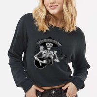 Cinco De Mayo Skeleton Playing the Guitar Cropped Pullover Crew