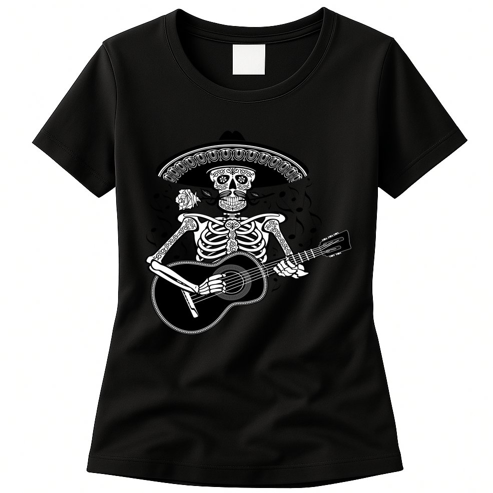 Cinco De Mayo Skeleton Playing the Guitar Womens T-Shirt