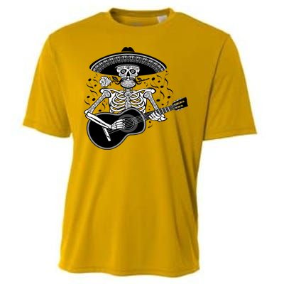 Cinco De Mayo Skeleton Playing the Guitar Cooling Performance Crew T-Shirt