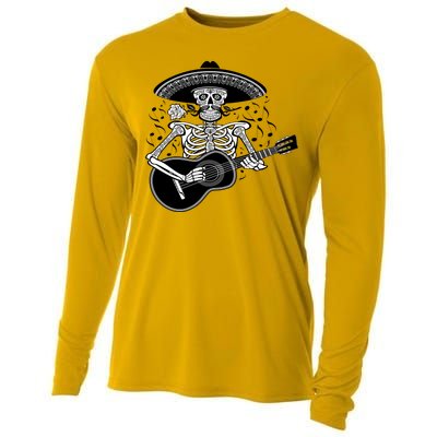 Cinco De Mayo Skeleton Playing the Guitar Cooling Performance Long Sleeve Crew