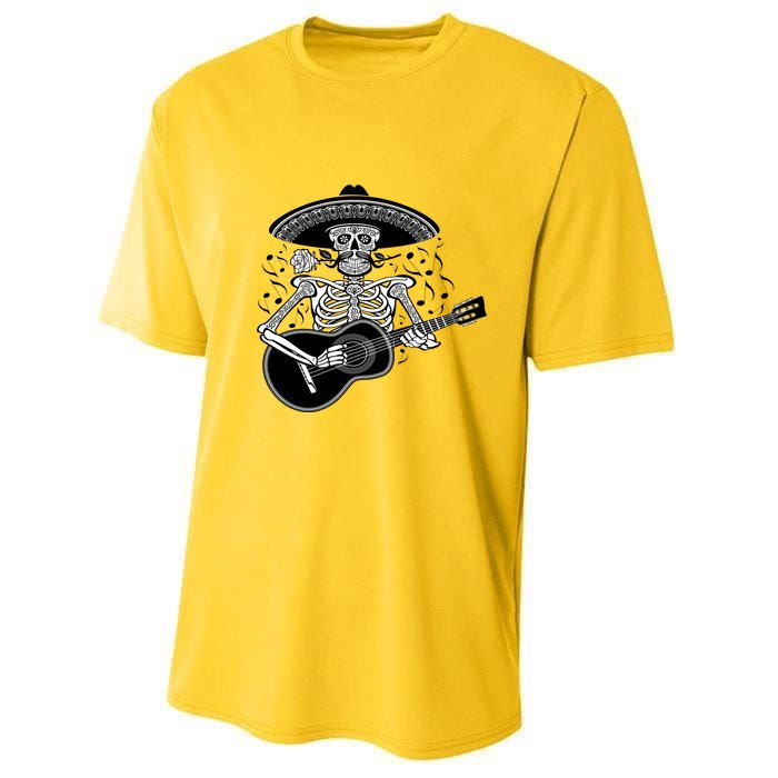 Cinco De Mayo Skeleton Playing the Guitar Youth Performance Sprint T-Shirt