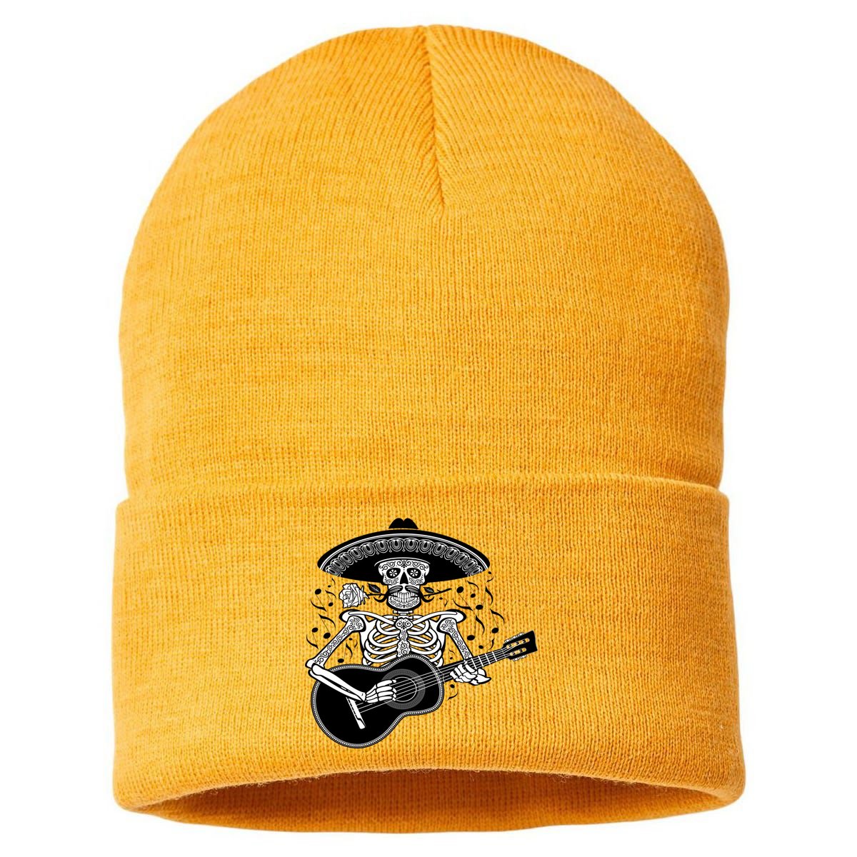 Cinco De Mayo Skeleton Playing the Guitar Sustainable Knit Beanie