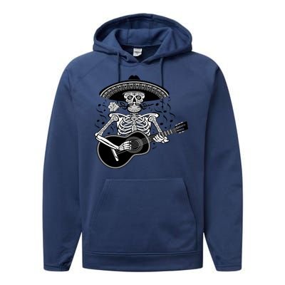 Cinco De Mayo Skeleton Playing the Guitar Performance Fleece Hoodie