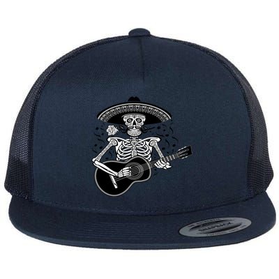 Cinco De Mayo Skeleton Playing the Guitar Flat Bill Trucker Hat